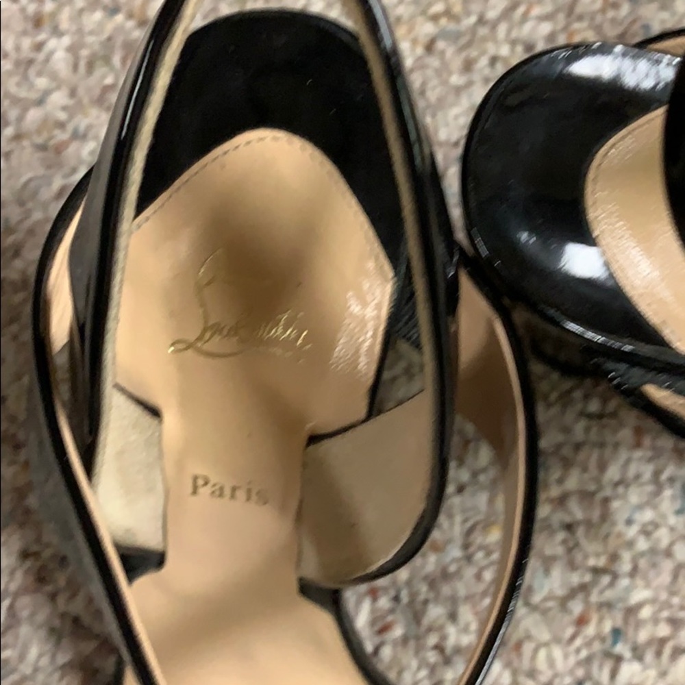 Christian Louboutin Black Patent Leather Slingback Heels with Red Soles - Picture 3 of 7